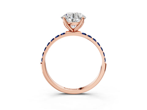 Rose gold Round Cut Diamond Solitaire Engagement Ring with Round with Blue Sapphire side stone Pavé Band and Prong Setting_3