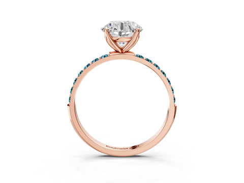 Rose gold Round Cut Diamond Solitaire Engagement Ring with Round with Blue Topaz side stone Pavé Band and Prong Setting_3