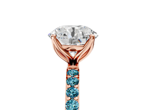Rose gold Round Cut Diamond Solitaire Engagement Ring with Round with Blue Topaz side stone Pavé Band and Prong Setting_5