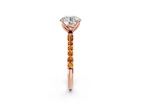 Rose gold Round Cut Diamond Solitaire Engagement Ring with Round with Citrine side stone Pavé Band and Prong Setting_2