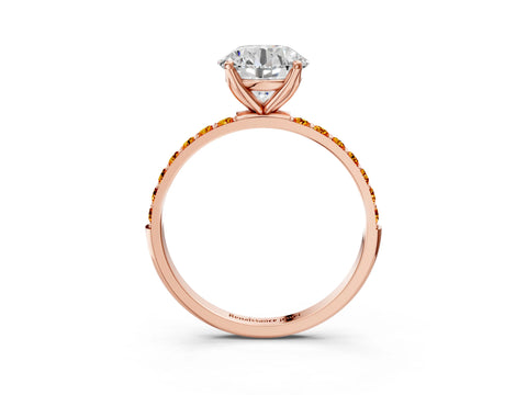 Rose gold Round Cut Diamond Solitaire Engagement Ring with Round with Citrine side stone Pavé Band and Prong Setting_3