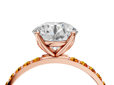 Rose gold Round Cut Diamond Solitaire Engagement Ring with Round with Citrine side stone Pavé Band and Prong Setting_4