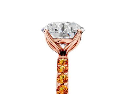 Rose gold Round Cut Diamond Solitaire Engagement Ring with Round with Citrine side stone Pavé Band and Prong Setting_5