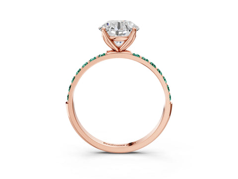 Rose gold Round Cut Diamond Solitaire Engagement Ring with Round with Green Sapphire side stone Pavé Band and Prong Setting_3