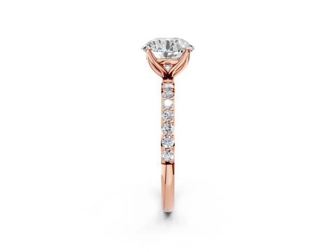 Rose gold Round Cut Diamond Solitaire Engagement Ring with Round with Moissanite side stone Pavé Band and Prong Setting_2