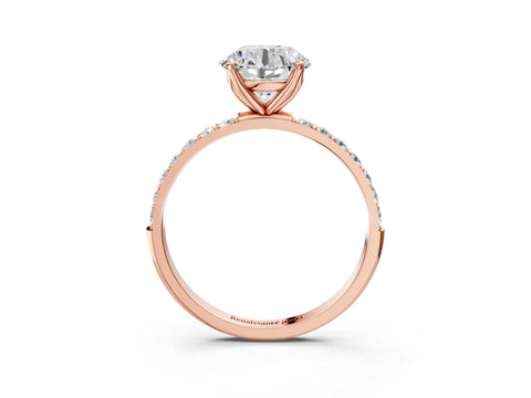Rose gold Round Cut Diamond Solitaire Engagement Ring with Round with Moissanite side stone Pavé Band and Prong Setting_3
