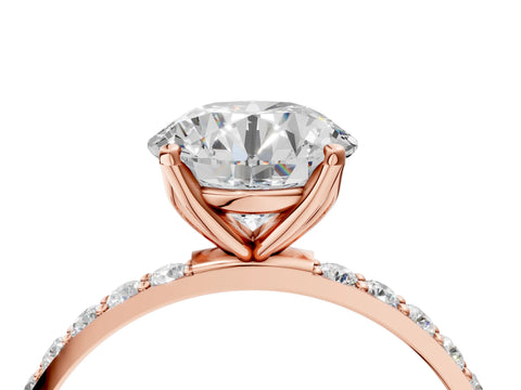 Rose gold Round Cut Diamond Solitaire Engagement Ring with Round with Moissanite side stone Pavé Band and Prong Setting_4