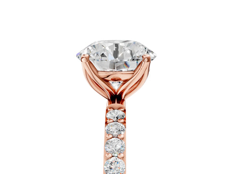 Rose gold Round Cut Diamond Solitaire Engagement Ring with Round with Moissanite side stone Pavé Band and Prong Setting_5