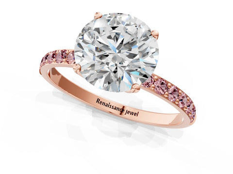 Rose gold Round Cut Diamond Solitaire Engagement Ring with Round with Morganite side stone Pavé Band and Prong Setting_1