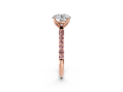 Rose gold Round Cut Diamond Solitaire Engagement Ring with Round with Morganite side stone Pavé Band and Prong Setting_2