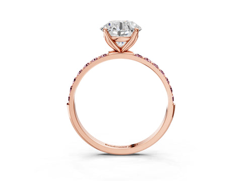 Rose gold Round Cut Diamond Solitaire Engagement Ring with Round with Morganite side stone Pavé Band and Prong Setting_3