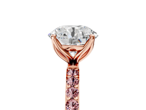 Rose gold Round Cut Diamond Solitaire Engagement Ring with Round with Morganite side stone Pavé Band and Prong Setting_5