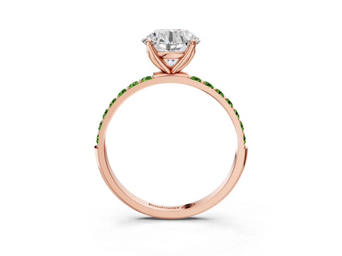 Rose gold Round Cut Diamond Solitaire Engagement Ring with Round with Peridot side stone Pavé Band and Prong Setting_3
