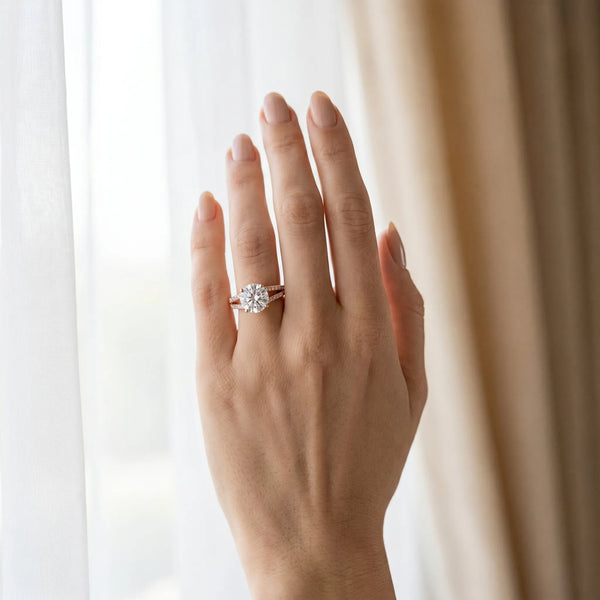 Rose gold Round Cut Diamond Solitaire Engagement Ring with Split Shank Pavé Band