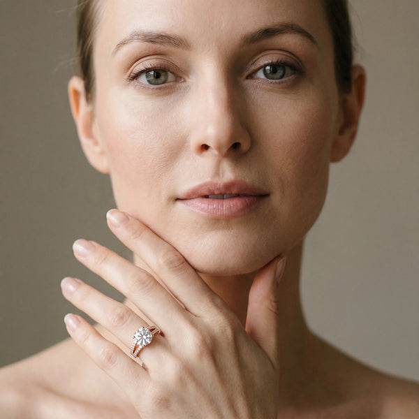 Rose gold Round Cut Diamond Solitaire Engagement Ring with Split Shank Pavé Band