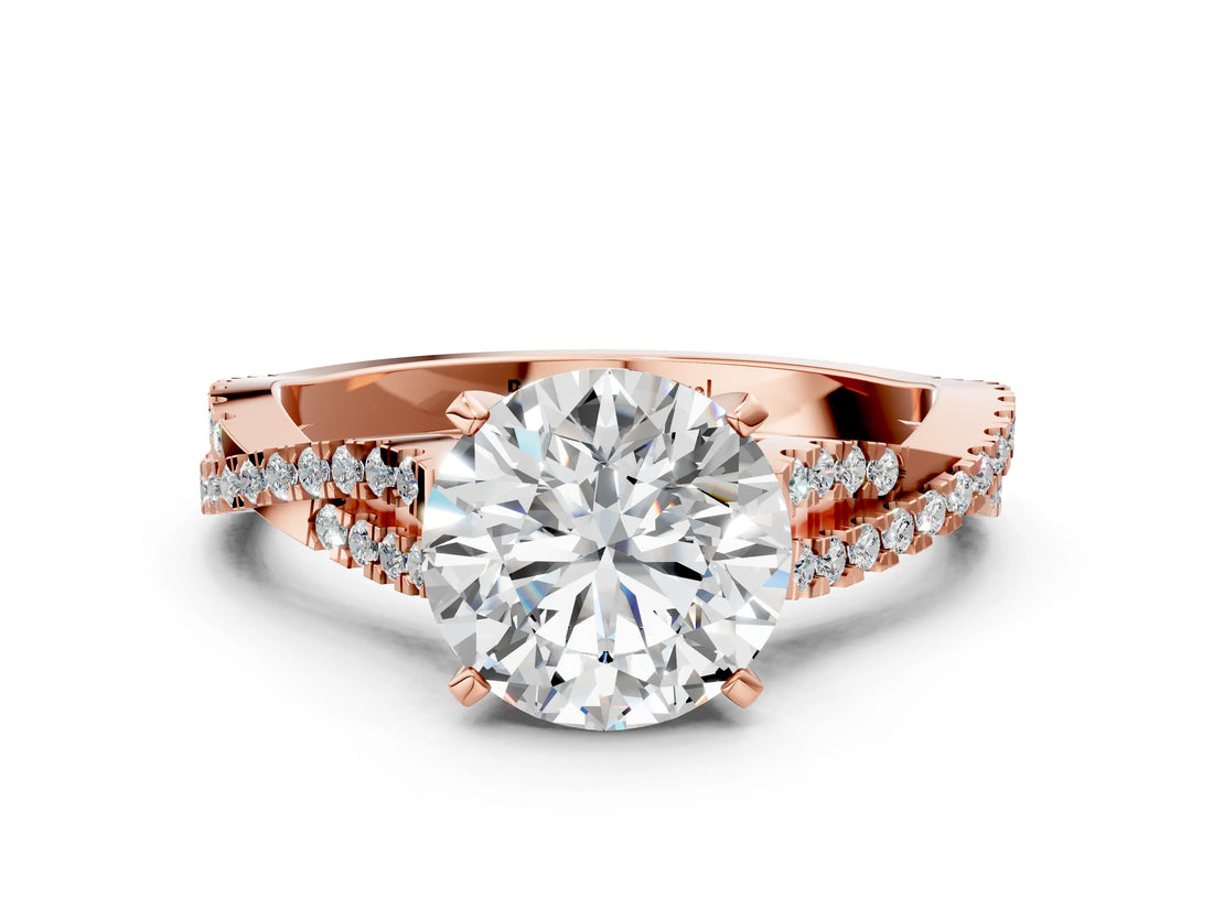 Rose gold Round Cut Diamond Solitaire Engagement Ring with Twisted Pavé Band and Four-Prong Setting_59