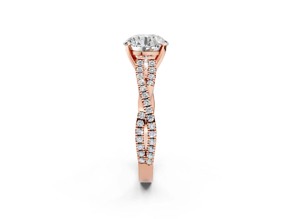 Rose gold Round Cut Diamond Solitaire Engagement Ring with Twisted Pavé Band and Four-Prong Setting