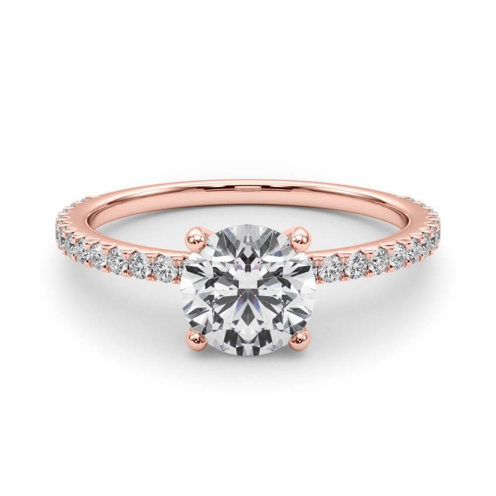 Rose gold Round Cut Diamond Solitaire Pavé Band with Four-Prong Setting 1