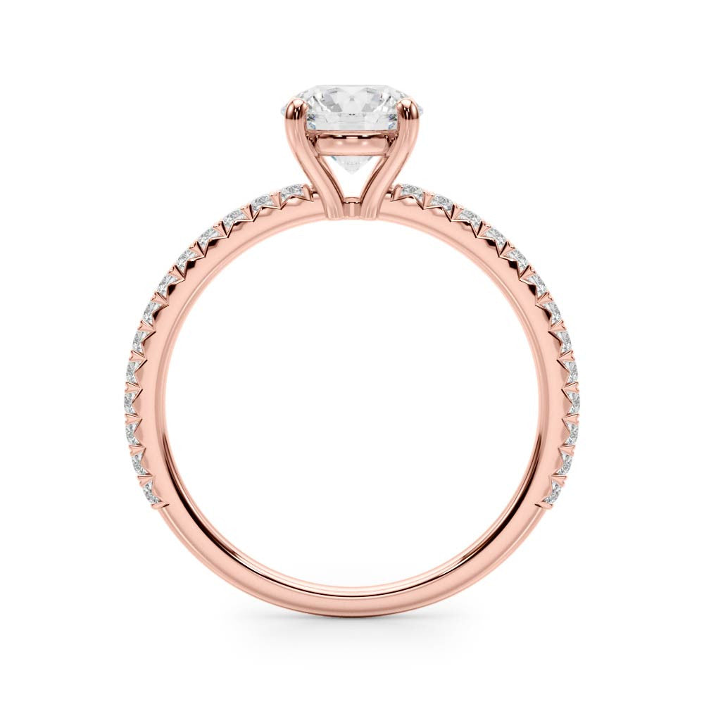 Rose gold Round Cut Diamond Solitaire Pavé Band with Four-Prong Setting 2