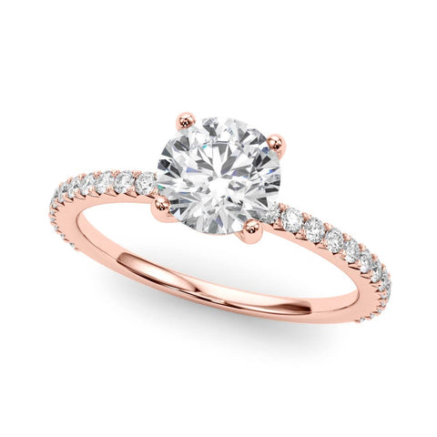 Rose gold Round Cut Diamond Solitaire Pavé Band with Four-Prong Setting