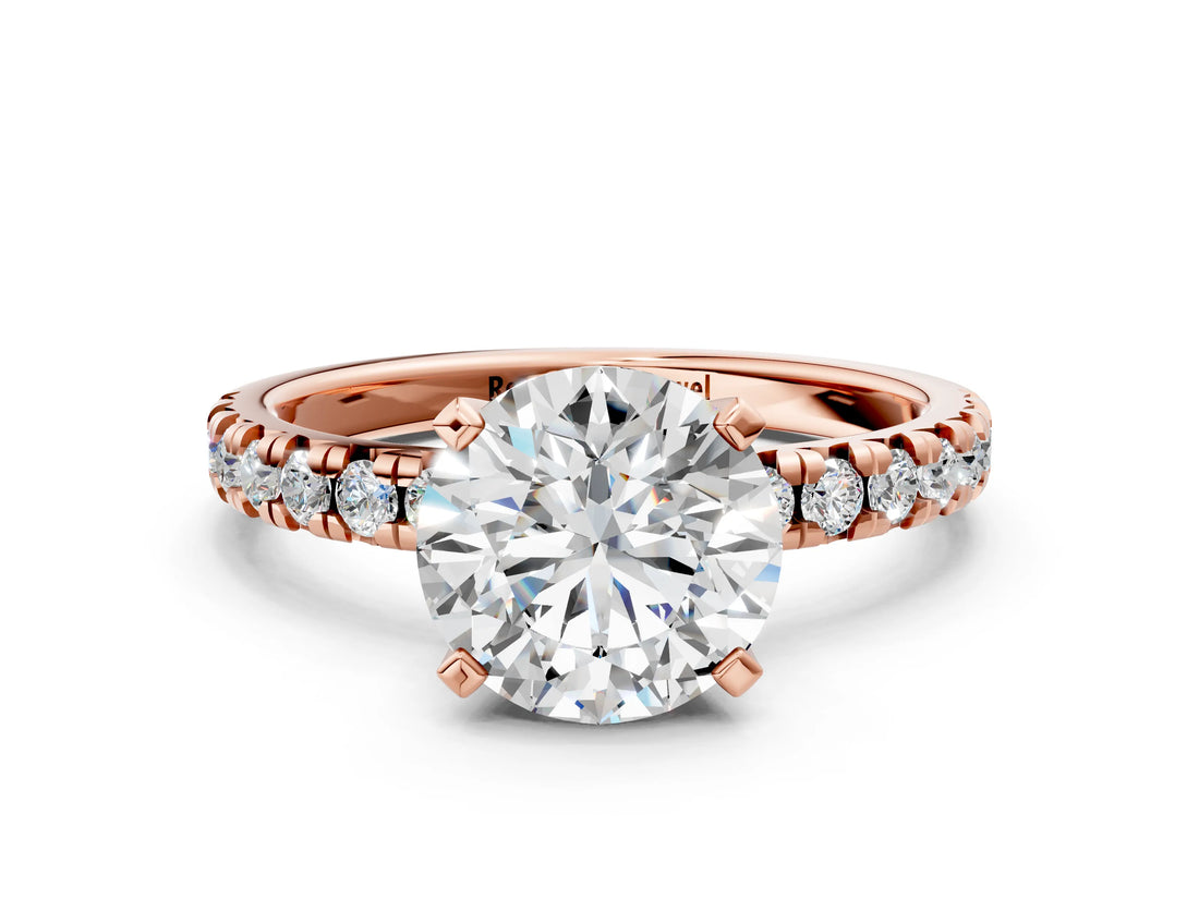 Rose gold Round Cut Diamond Solitaire Pavé Engagement Ring with Round Band and Prong Setting_80