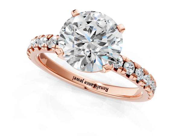 Rose Gold Round Solitaire Engagement Ring Setting with Large Round Accent Band and Basket Head