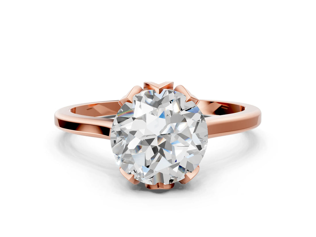 Rose gold Round Cut Diamond Solitaire Ring with Flower Prong Setting and Classic Band_221