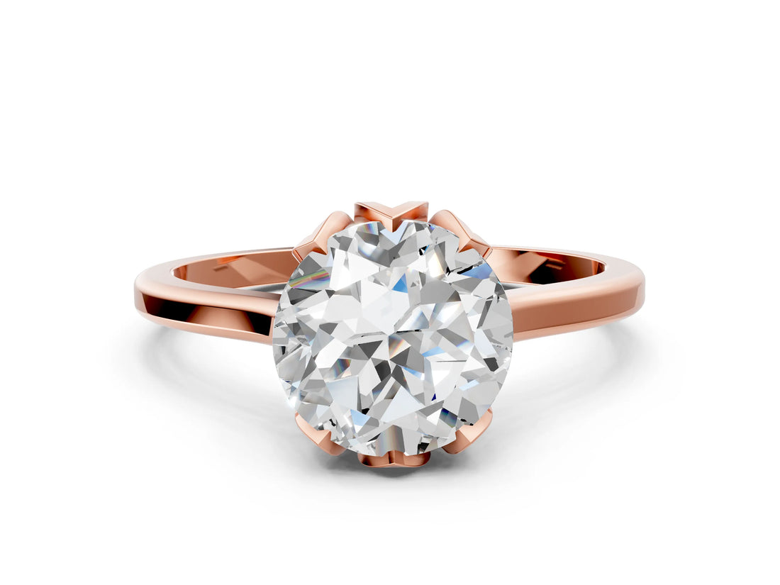 Rose gold Round Cut Diamond Solitaire Ring with Flower Prong Setting and Classic Band_36