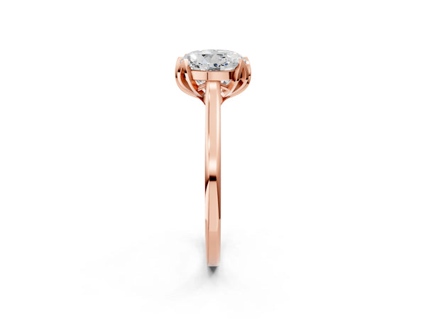 Rose Gold Round Floral Solitaire Engagement Ring Setting with Flower Head and Plain Band