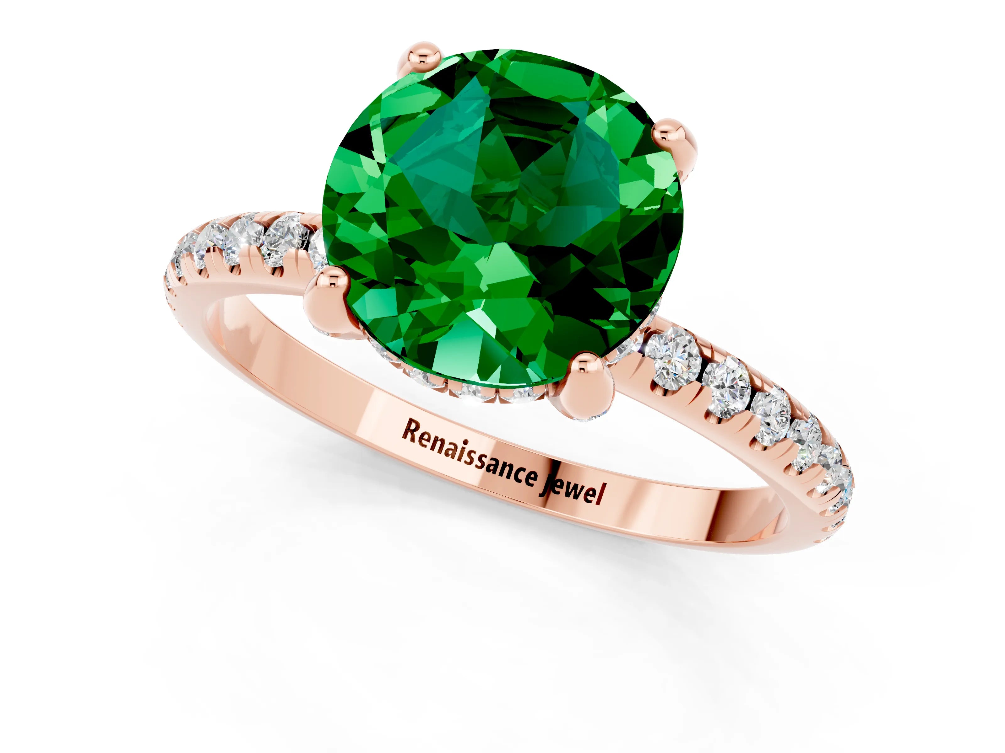 Rose gold Round Cut Diamond Solitaire Ring with Four-Prong Setting and Pavé Band_1