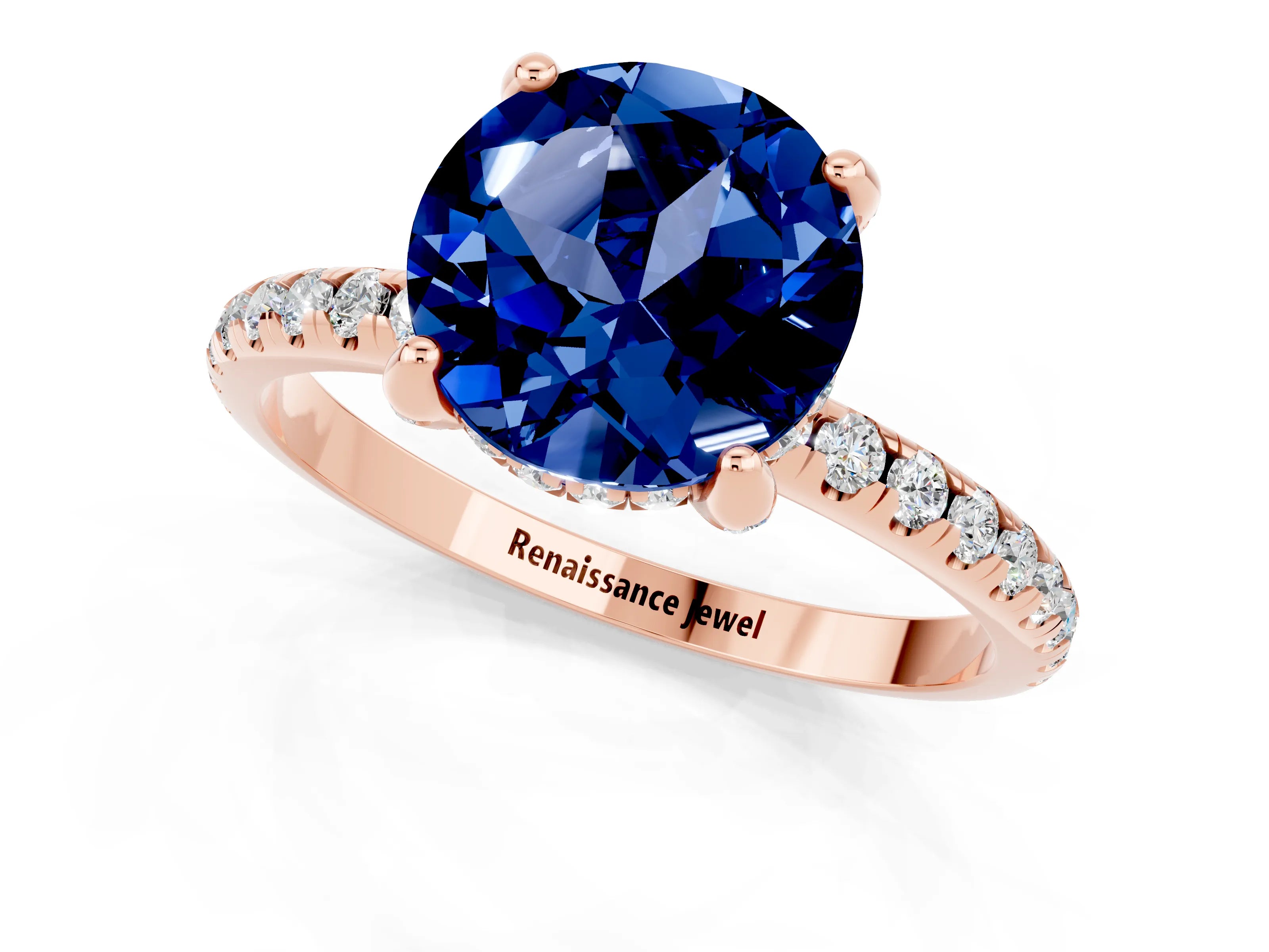 Rose gold Round Cut Diamond Solitaire Ring with Four-Prong Setting and Pavé Band_1