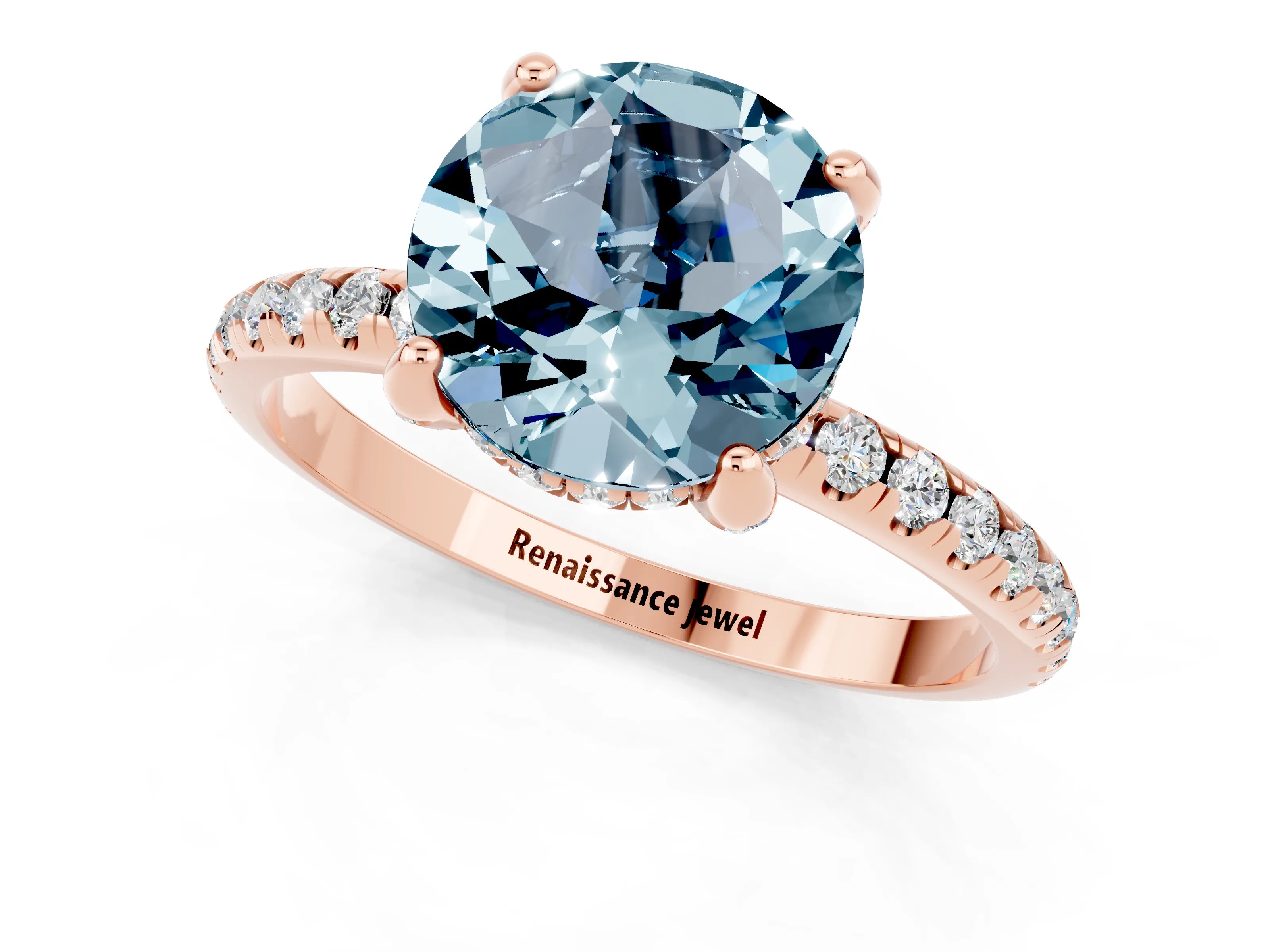 Rose gold Round Cut Diamond Solitaire Ring with Four-Prong Setting and Pavé Band_1