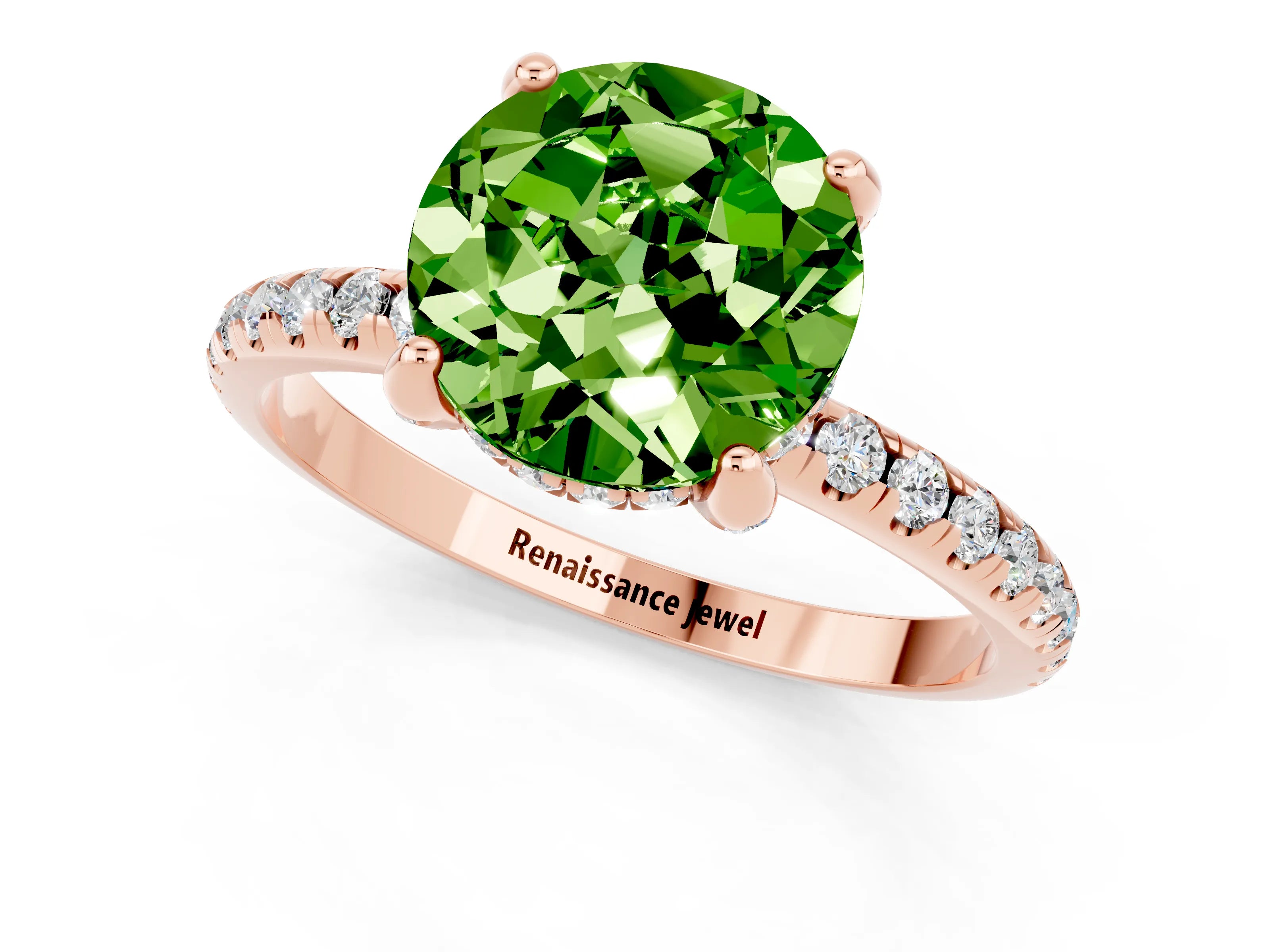 Rose gold Round Cut Diamond Solitaire Ring with Four-Prong Setting and Pavé Band_1