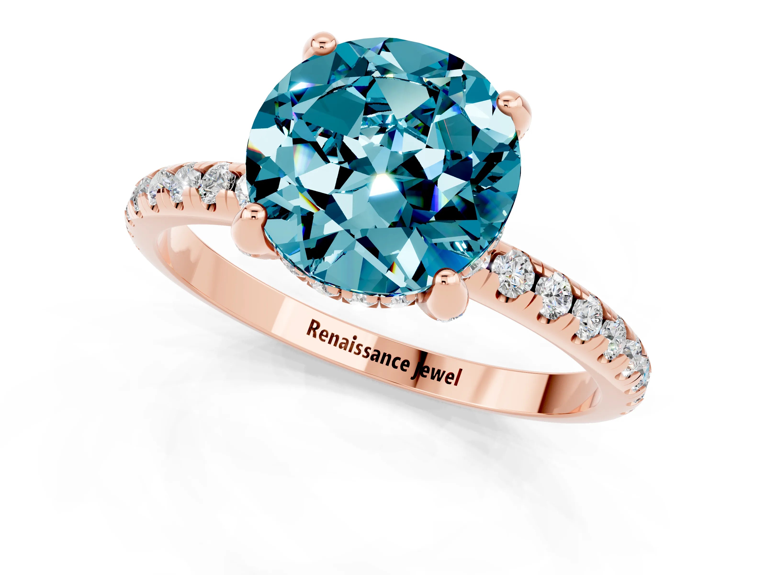 Rose gold Round Cut Diamond Solitaire Ring with Four-Prong Setting and Pavé Band_1