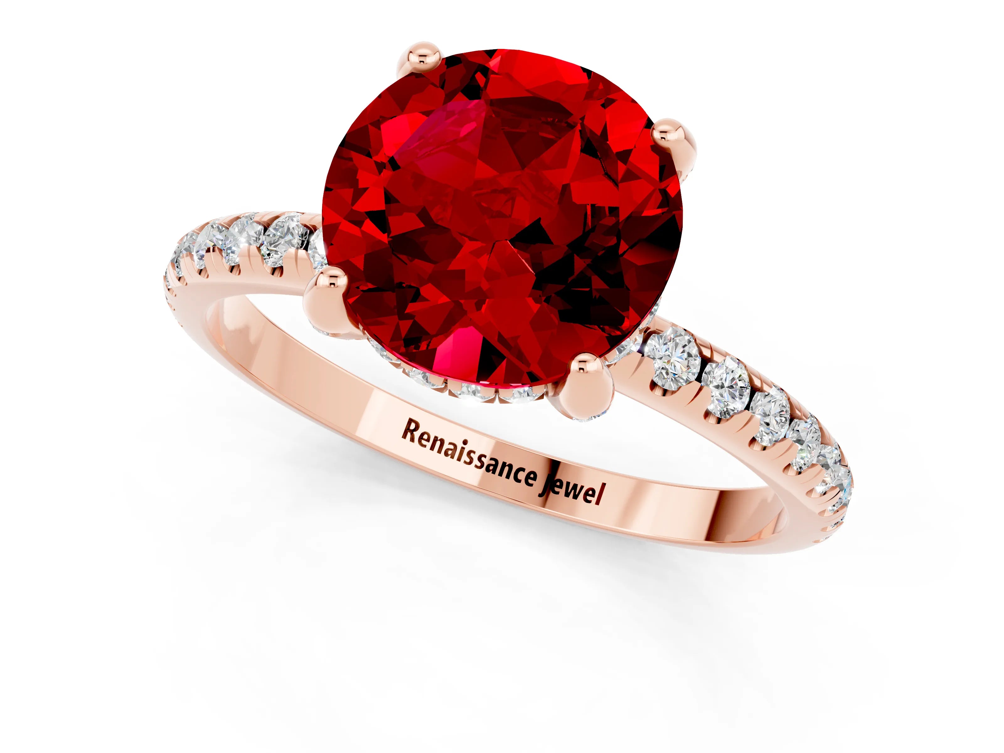 Rose gold Round Cut Diamond Solitaire Ring with Four-Prong Setting and Pavé Band_1