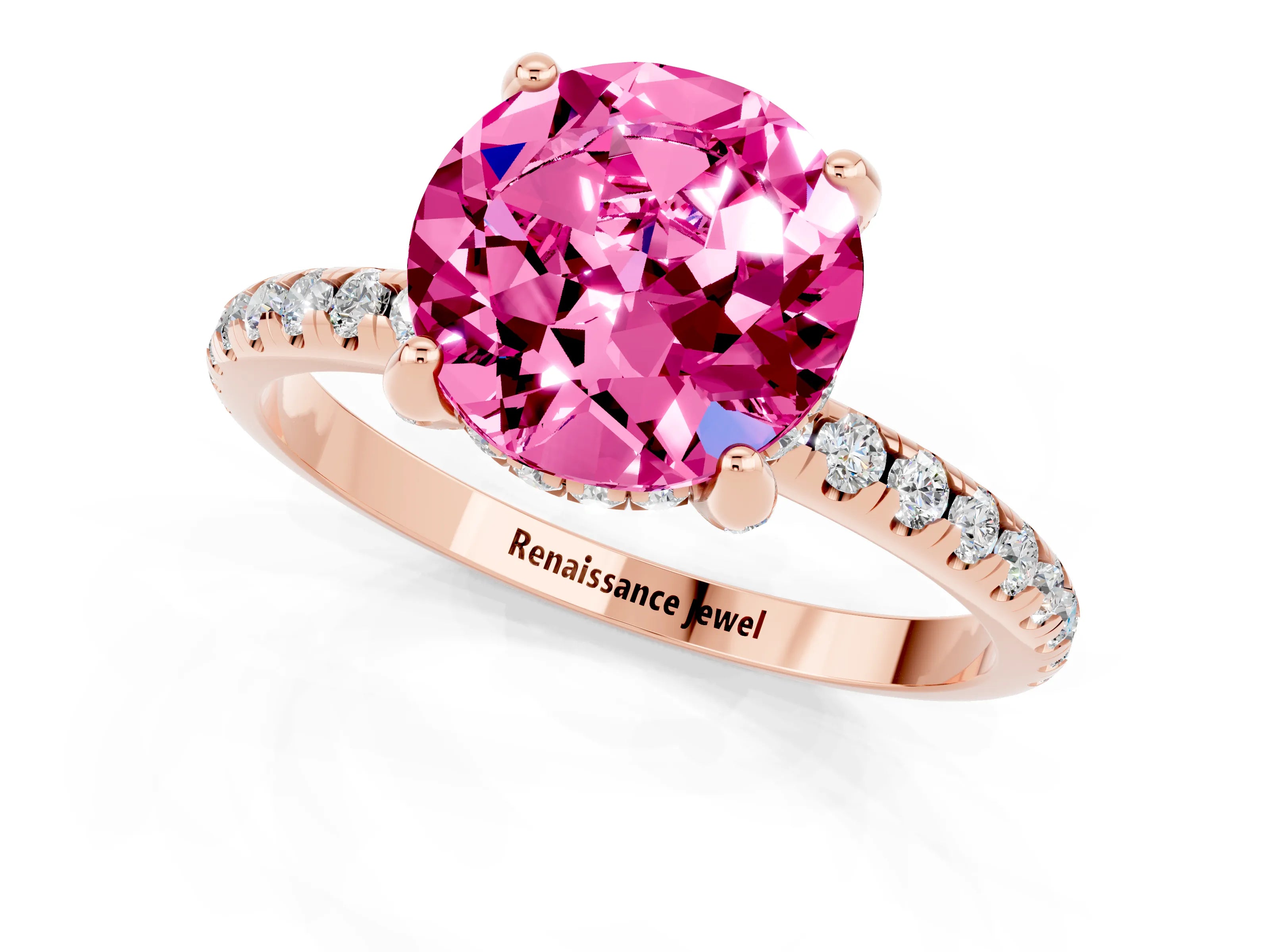 Rose gold Round Cut Diamond Solitaire Ring with Four-Prong Setting and Pavé Band_1