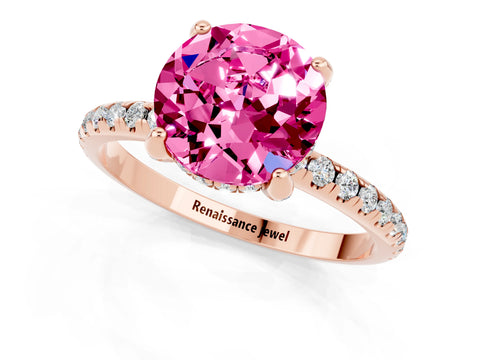 Rose gold Round Cut Diamond Solitaire Ring with Four-Prong Setting and Pavé Band_1