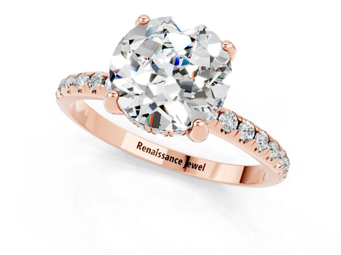 Rose gold Round Cut Diamond Solitaire Ring with Four-Prong Setting and Pavé Band_1
