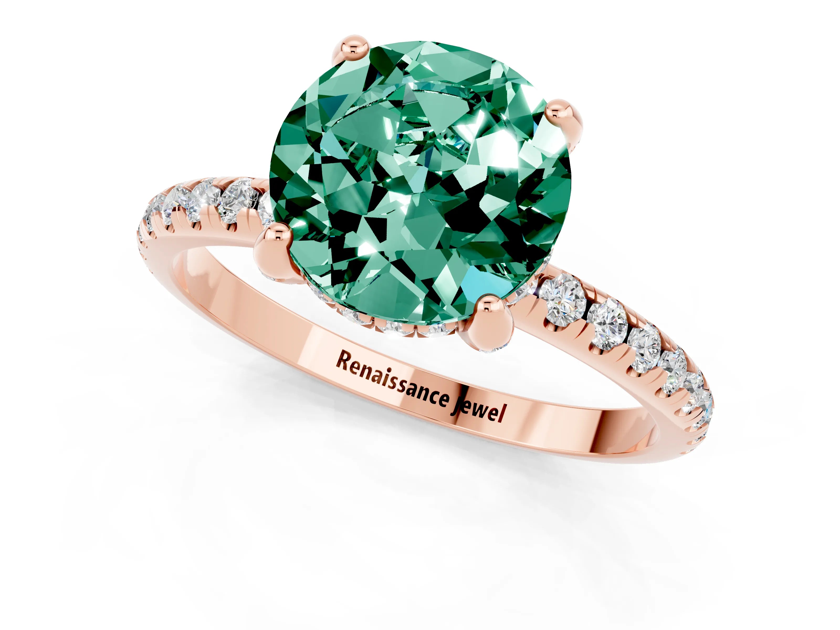 Rose gold Round Cut Diamond Solitaire Ring with Four-Prong Setting and Pavé Band_1