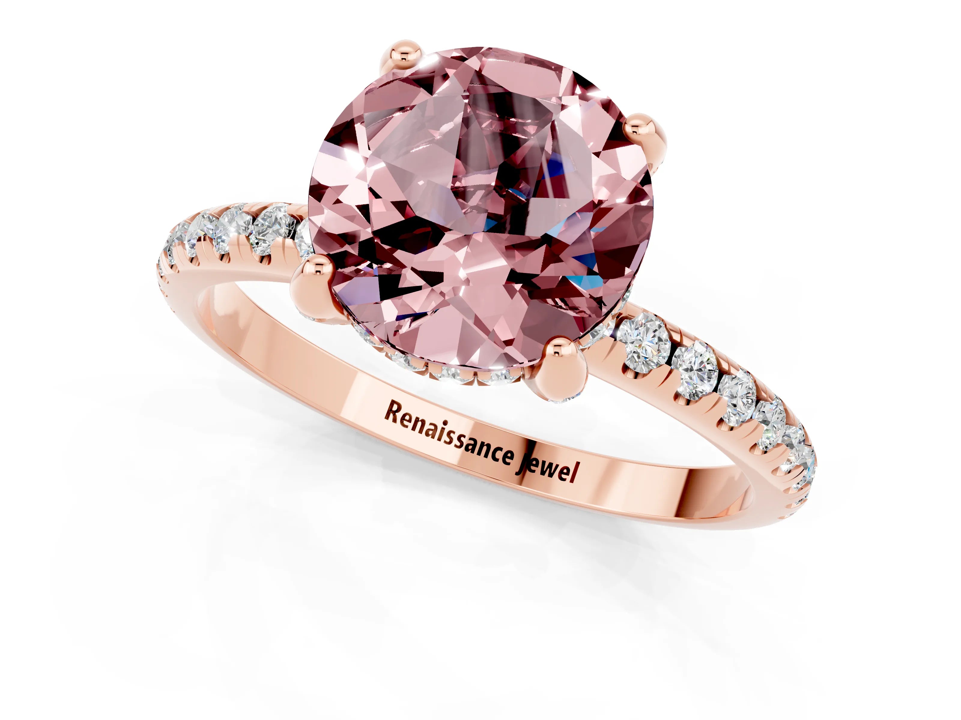 Rose gold Round Cut Diamond Solitaire Ring with Four-Prong Setting and Pavé Band_1