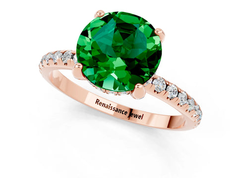 Rose gold Round Cut Diamond Solitaire Ring with Four-Prong Setting and Pavé Band_1
