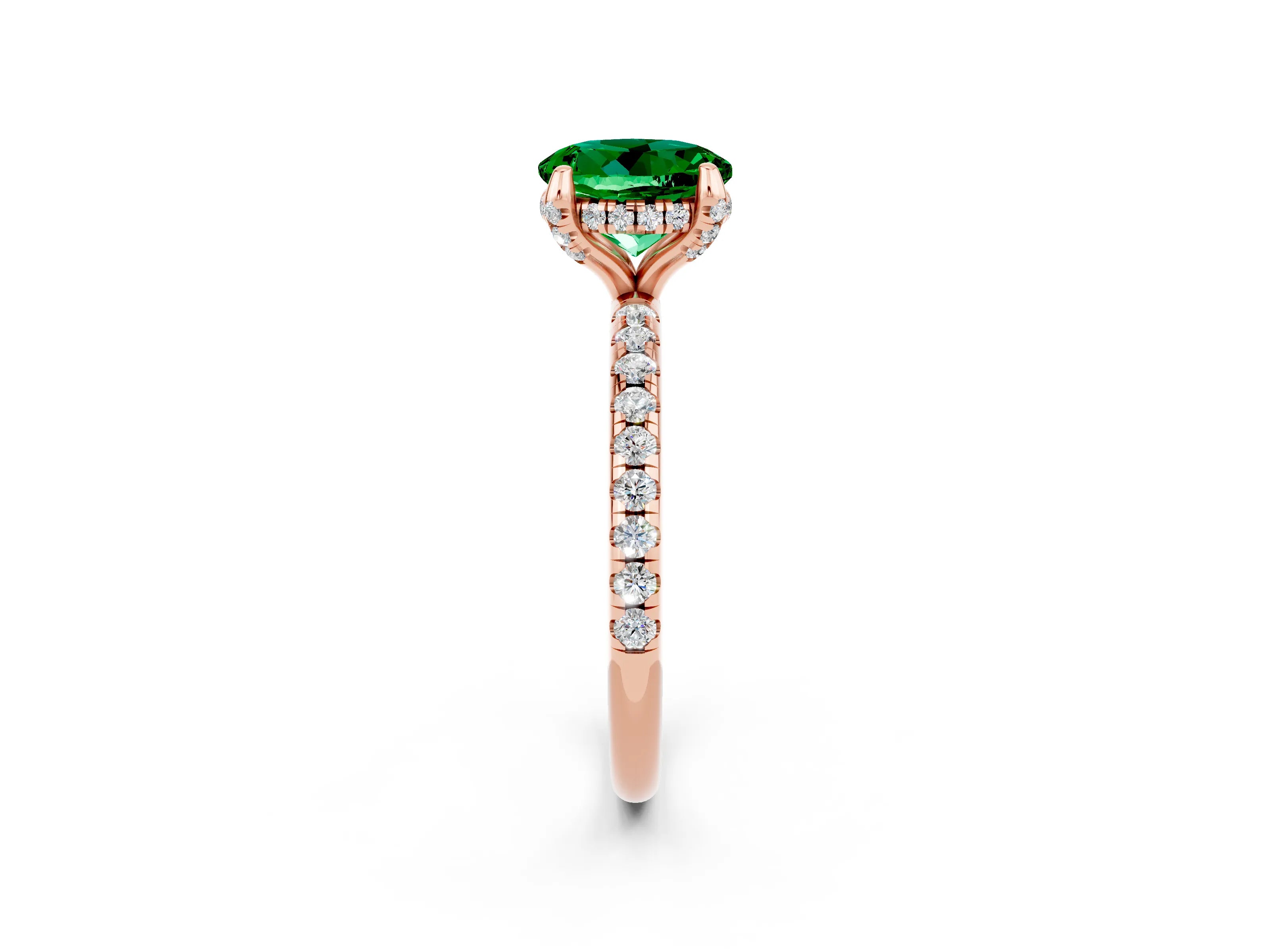 Rose gold Round Cut Diamond Solitaire Ring with Four-Prong Setting and Pavé Band_2