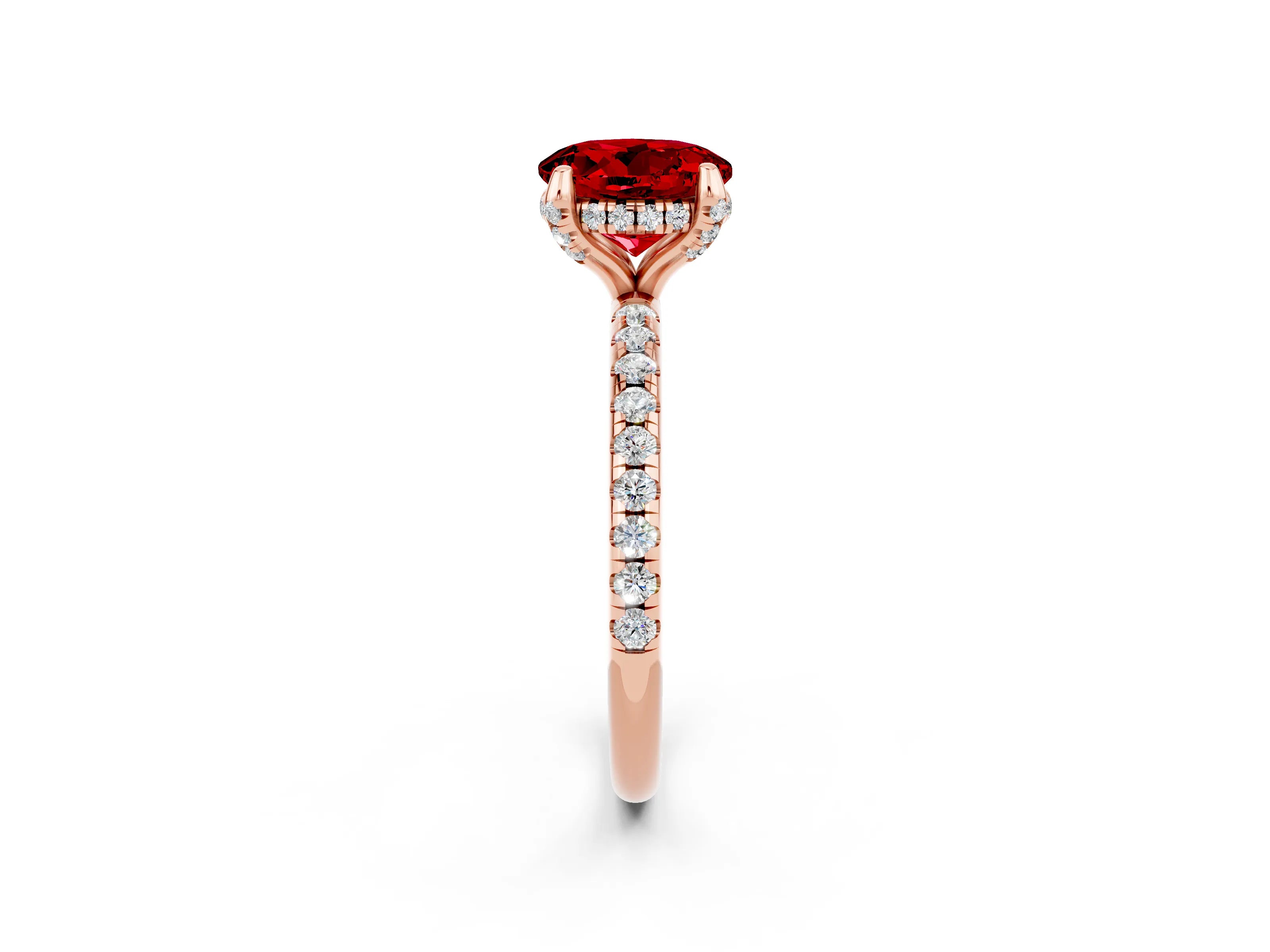 Rose gold Round Cut Diamond Solitaire Ring with Four-Prong Setting and Pavé Band_2