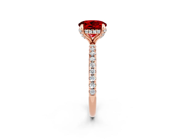 Rose gold Round Cut Diamond Solitaire Ring with Four-Prong Setting and Pavé Band