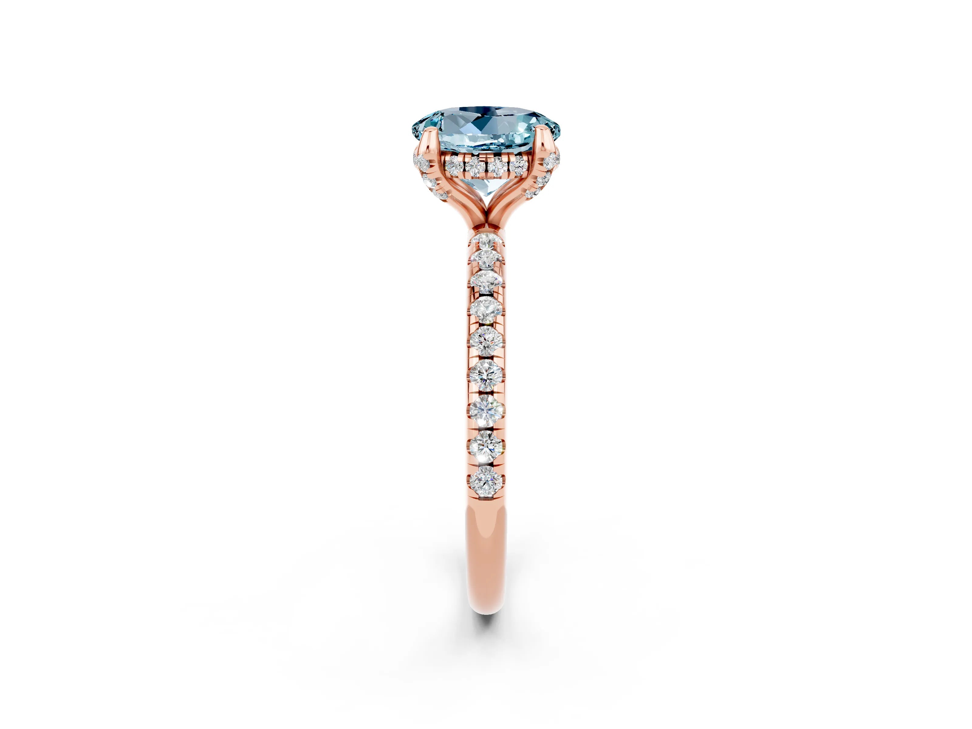 Rose gold Round Cut Diamond Solitaire Ring with Four-Prong Setting and Pavé Band_2