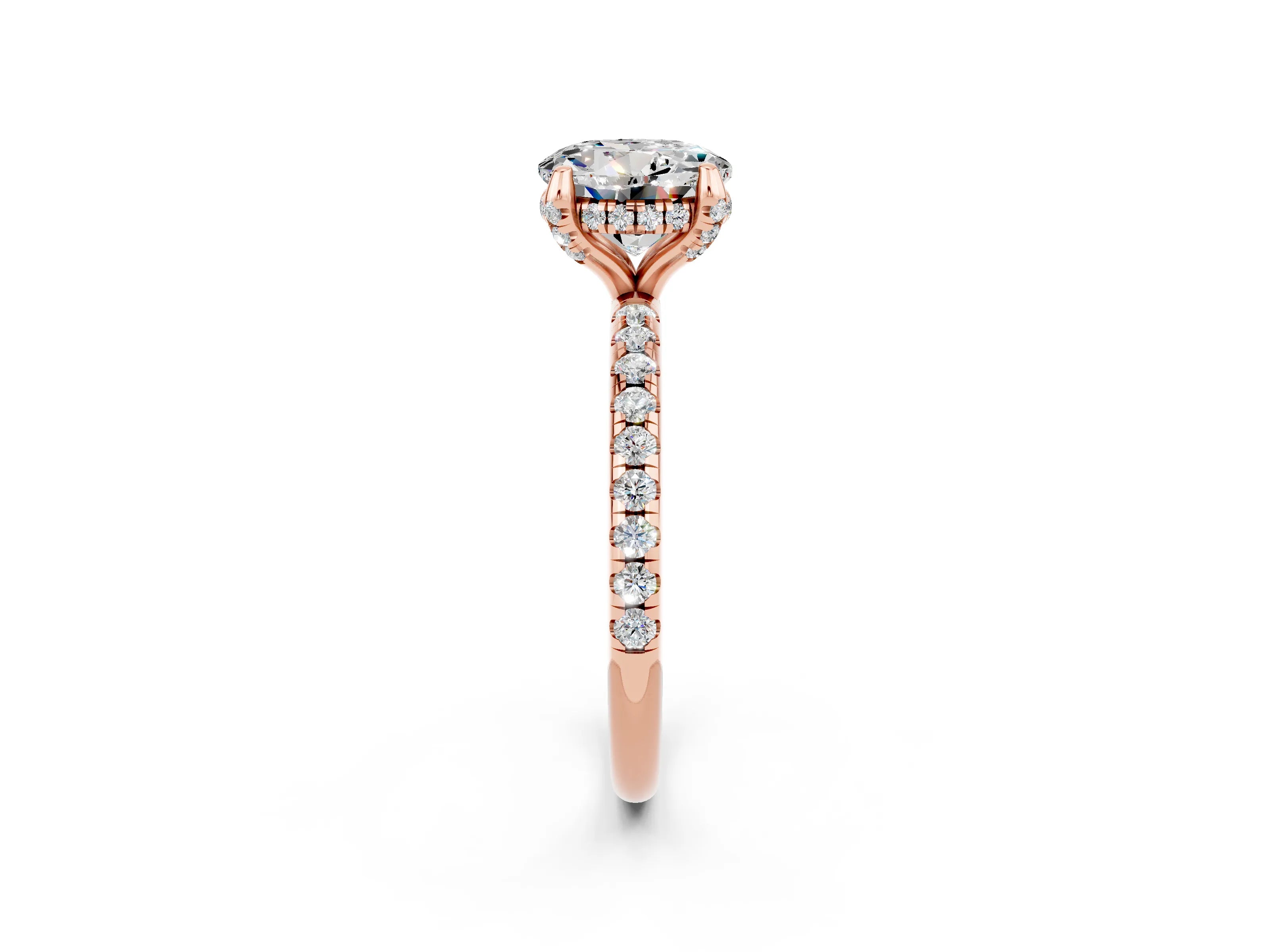 Rose gold Round Cut Diamond Solitaire Ring with Four-Prong Setting and Pavé Band_2