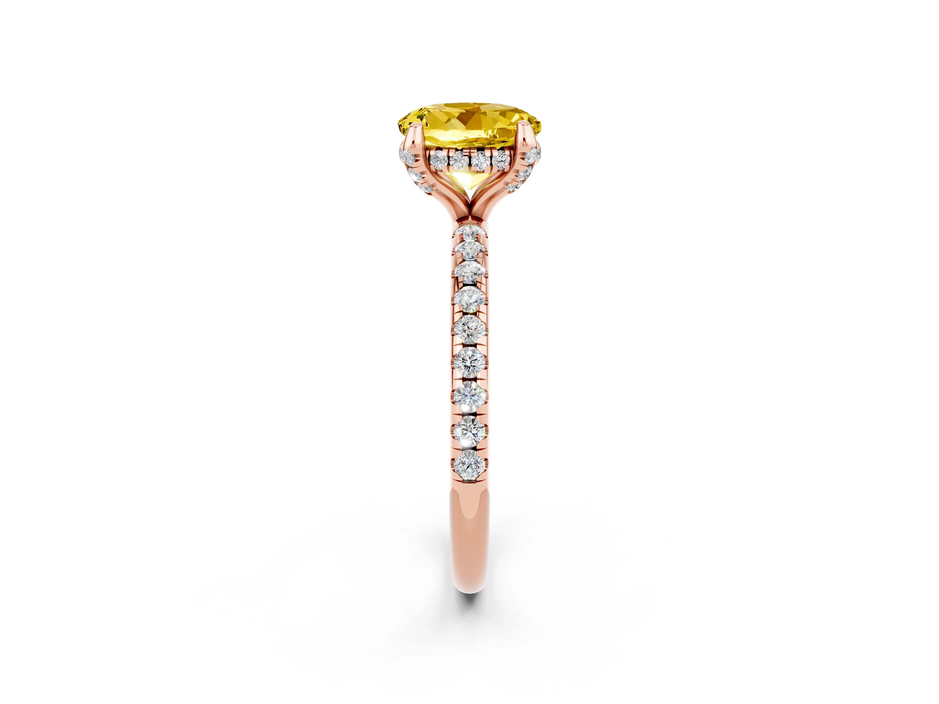 Rose gold Round Cut Diamond Solitaire Ring with Four-Prong Setting and Pavé Band_2