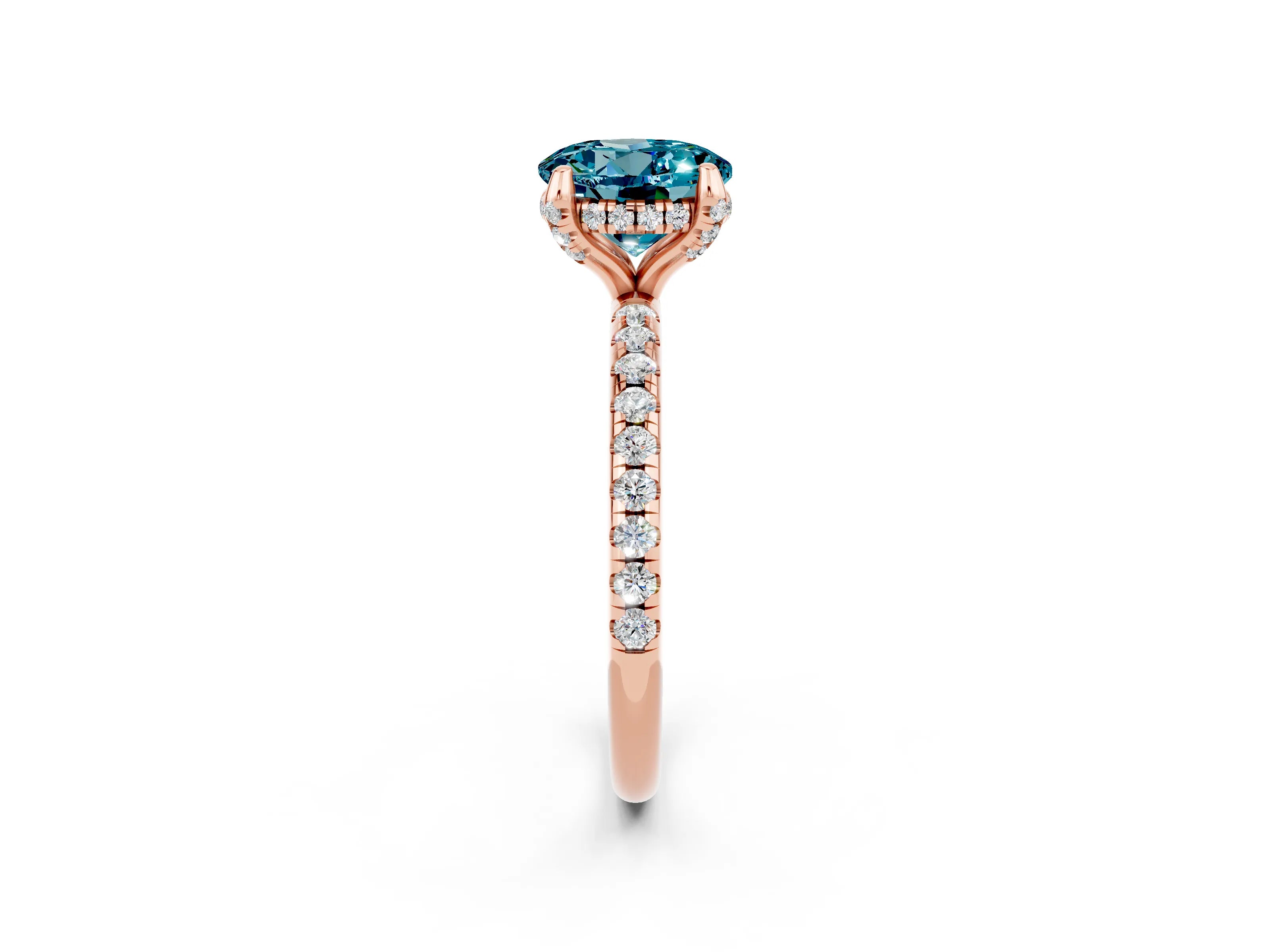 Rose gold Round Cut Diamond Solitaire Ring with Four-Prong Setting and Pavé Band_2
