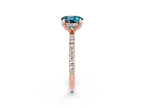 Rose gold Round Cut Diamond Solitaire Ring with Four-Prong Setting and Pavé Band