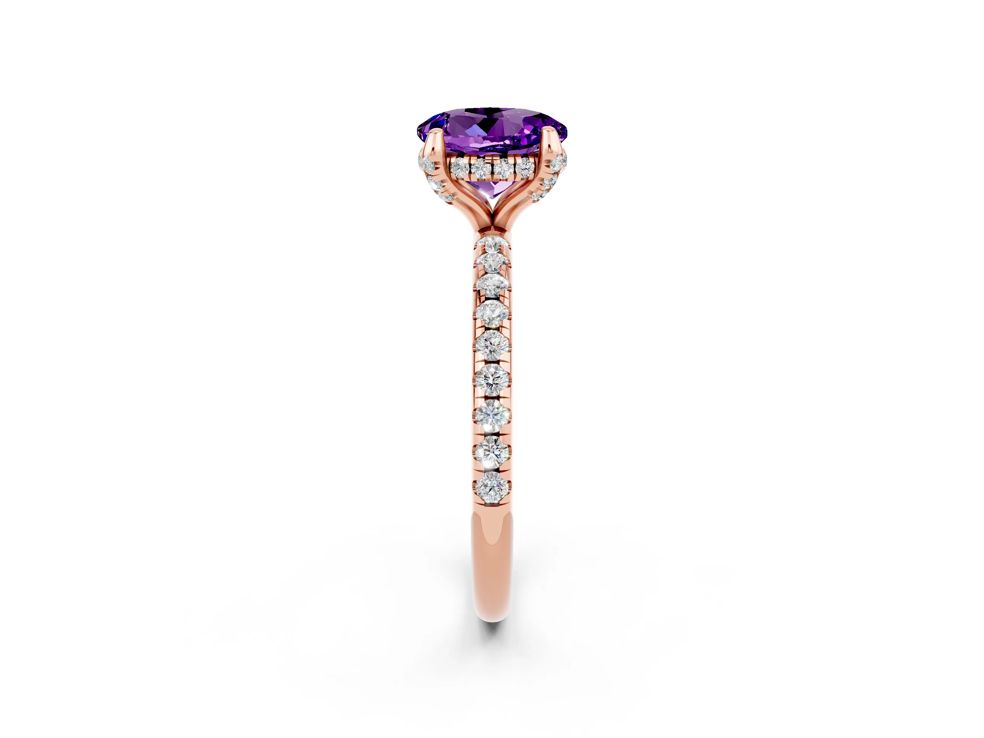 Rose gold Round Cut Diamond Solitaire Ring with Four-Prong Setting and Pavé Band_2